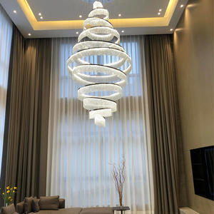 Lustre à double <span class=keywords><strong>hauteur</strong></span> Villa de luxe moderne Salon Acier inoxydable Cristal Lumière Éclairage d'ambiance, - Product Image 2