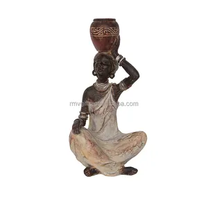 Factory Outlet Vintage Resin Sculpture Crafts Handmade Black Charming African Lady Statue Holding A Crock