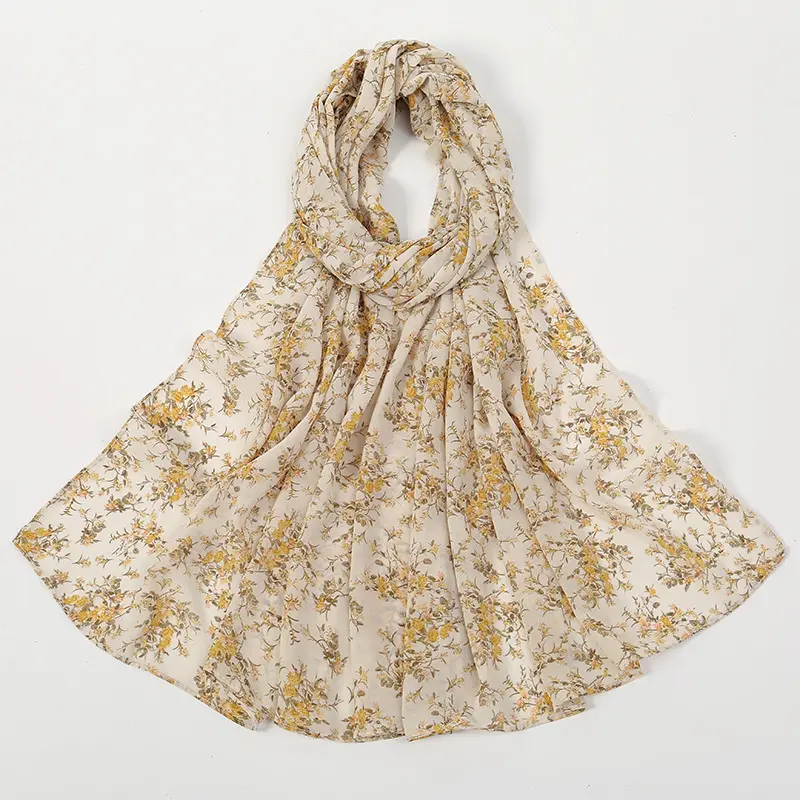 Fashion Malaysian printed pearl chiffon long scarf for women headscarf wholesale Sun protection cape