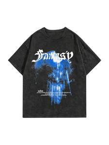 T-shirt à col rond surdimensionné 100% coton pour homme, manches courtes, imprimé lettres, hauts d'été graphiques, tissu tricoté léger - Product Image 5