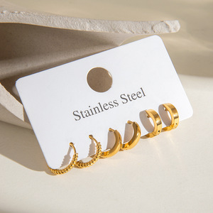 Huggie Earrings Gold Tone Stainless Steel Small Hoop Geometric Design Everyday Wear Unisex Jewelry - Product Image 2