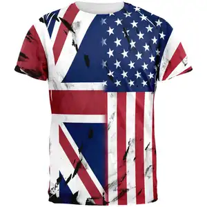 British UK USA Flag Custom All Over Print Men's T-Shirt Polyester Blank Short Sleeve Wholesale Male Street Sportswear Tee Tops