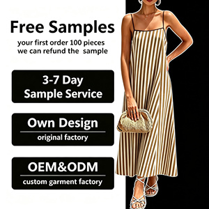 Women Striped Strap Midi <strong>Dress</strong> Casual Summer Beach Ladies <strong>Dresses</strong> Breathable Soft Fabric High End <strong>Dresses</strong> - Product Image 1