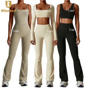 للبيع بالجملة من الشركة المصنعة بدلات رياضية فارغة لياقة بدنية OEM للنساء ملابس رياضية علوية مكشوفة على المؤخرة سراويل يوغا أطقم صالات رياضية للنساء - Product Image 1