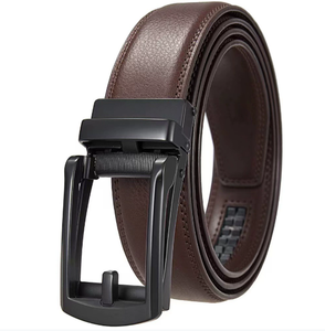 Precio de fábrica, venta al por mayor, cinturones de negocios con hebilla automática, cinturón ajustable de cuero genuino negro de grano completo para hombres - Product Image 1