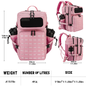 <span class=keywords><strong>Mochila</strong></span> Táctica de Nylon 45L Negra y Rosa con Logotipo Personalizado OEM, para Entrenamiento, Aire Libre, Campo de Tiro, Sistema Molle, Cordura 900D, <span class=keywords><strong>45</strong></span> <span class=keywords><strong>Litros</strong></span> - Product Image 2