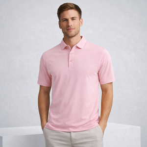 Chemises polo décontractées roses unies de haute qualité, coupe ajustée, séchage rapide, grande taille, pour grossistes, avec logo brodé personnalisé - Product Image 1