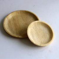 Lot de 2 assiettes et sous-verres en travertin Plateau de service en marbre rond minimaliste Plateau de vanité en pierre pour la décoration de table