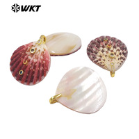 WT-JP527 Pendentifs en or de qualité supérieure avec coquille de palourde naturelle et zircon coloré, accessoires uniques pour boucles d'oreilles féminines