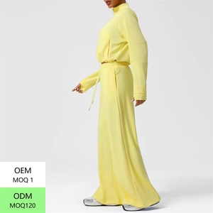 Conjunto Deportivo de Dos Piezas para Mujer, Otoño Invierno, Manga Larga, Cintura Alta, Antideslizante, con Cordón Ajustable, Color Sólido, para Yoga - Product Image 4