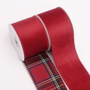 Pita Beludru Burgundy 10 Yard Grosir, Satu Sisi, Berpinggir Kawat, Motif Kotak-kotak, Bahan Kain, Untuk Pembungkus Kado Natal, Karangan Bunga, DIY, dan Pita - Product Image 2