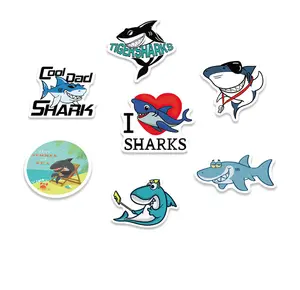 Aangepaste Gestanste Logo Label Stickers Zeeleven Haai Cartoon Waterdichte Vinyl Stickers