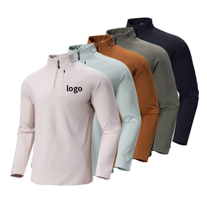 Camiseta Deportiva de Media Cremallera para Hombre, Informal, para Deportes al Aire Libre, de Secado Rápido, Transpirable, de Poliéster, para Fitness, Running, Estampado Sólido, al por Mayor - Product Image 6