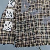 Kemeja Pria Katun Custom, Efek Sun Faded, Kancing Depan, Lengan Panjang, Motif Kotak-kotak Berhias Rhinestone, Acid Wash