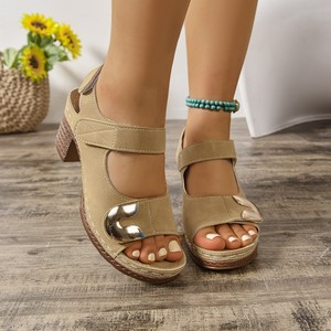 European and American Roman Sandals Summer New Arrival Thick Heel Plus Size Metal Mid Heel Sandals for Women - Product Image 4