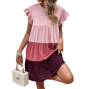 Printemps et été <span class=keywords><strong>2022</strong></span> nouvelle mode de loisirs polyvalente couleur feuille de lotus assortie col carré élégant grande robe balançoire - Product Image 5