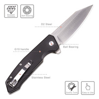 Couteau de poche pliant robuste en acier D2 avec manche G10, couteau de chasse d'extérieur avec clip de poche, outil de survie EDC pour le dressage sur le terrain