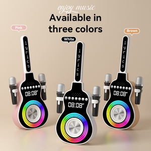 Mới đầy màu sắc Guitar Dual Microphone KTV loa với màn hình hiển thị đồng hồ báo thức Loa siêu trầm khe cắm thẻ <span class=keywords><strong>Bluetooth</strong></span> loa - Product Image 3