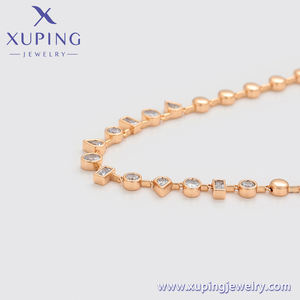 XUPING Collar de Cadena con Cuentas y Circonitas de Formas Mixtas de 7MM, Chapado en Oro Rosa de 18K, Acero Inoxidable, Joyería Minimalista - Product Image 3