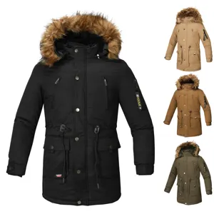 Custom LOGO Winter Male Length Padded Man Coat Plus Size Cotton Jacket Thick Warm Fur Hooded Men Parka