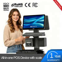 Terminal de point de vente interactif tout-en-un à double écran, balance intelligente IA, caisse enregistreuse pour boucherie et supermarché, compatible Windows