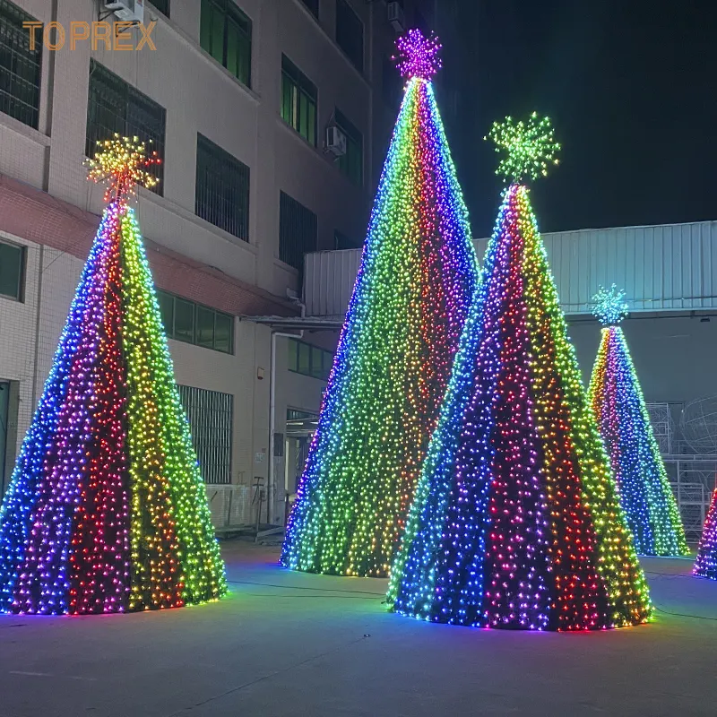 巨大な屋外防水商業照明カスタマイズ可能なLEDアニメーションRGBカラフルな金属クリスマスツリー装飾ライト