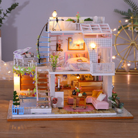 Kit de Niche à Livres en Bois en Gros, Maison de Poupée Miniature DIY à 3 Étages avec LED, Stock en Gros pour Magasins de Cadeaux d'Anniversaire pour Filles