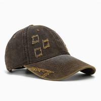 Gorra de Béisbol Desgastada con Recortes Cuadrados, Estilo Vintage, de Algodón, Unisex
