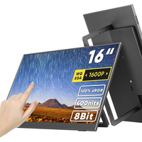 Moniteur portable ultra-fin 16 pouces 2,5K tactile LCD HDR, écran IPS QHD, support pliable, haut-parleur intégré, plug-and-play pour ordinateur portable