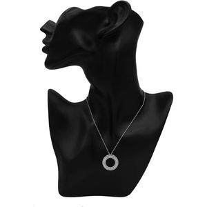 Collar con Colgante Circular de Diamantes Redondos y Baguette Blancos, Plata de Ley, 0.94 Cttw, para Uso Diario de Mujeres - Product Image 4