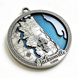 Colgante Decorativo Personalizado de Metal 3D con Mapa de Florida, Plata Antigua, Cruz Conmemorativa de la Ciudad, Brújula - Regalo de Graduación de Año Nuevo Chino - Product Image 4