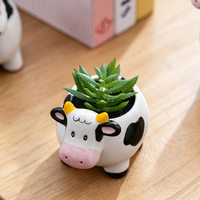 Pot Tanaman Keramik Bentuk Hewan Lucu Buatan Tangan Grosir, Vas Keramik Mini 3D Panda Jerapah untuk Pot Sukulen Kecil