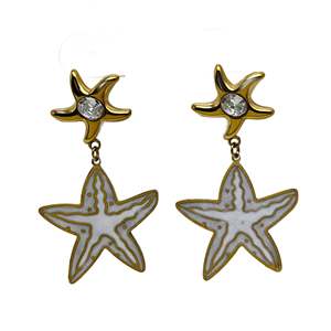 Boucles d'oreilles pendantes tendance en acier inoxydable 316L plaqué or PVD, motif étoile, bijoux durables et résistants - Product Image 1