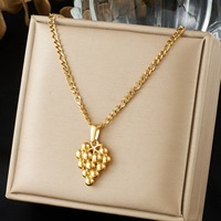 RVS druivenhanger ketting 18K PVD goud verguld, verkleurvrij, fruit charme ketting, modieus dames dagelijks sieraad cadeau