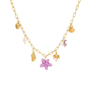 Summer Ocean Series DIY 18K Oro Acero inoxidable Cerámica Coco Árbol Mar Shell Estrella de mar Encantos Collares para mujeres - Product Image 6