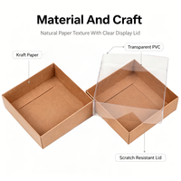 Boîte cadeau carrée en papier kraft avec couvercle transparent en PVC, boîte d'emballage pliable pour bonbons, bijoux, artisanat fait main, logo personnalisé