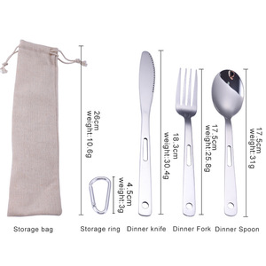 Juego de Cubiertos de Acero Inoxidable Ecológico para Acampar, Hacer Senderismo y Viajar, con Cuchara, Tenedor y Cuchillo, con Llavero y Bolsa de Algodón - Product Image 2