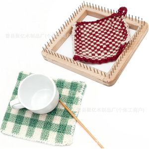 Tissière à tricoter en bois carrée, motif à carreaux fait main, 30x30cm, pour la décoration de la maison, outils artisanaux - Product Image 1