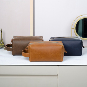 Factory Wholesale Vintage PU <strong>Leather</strong> Cosmetic <strong>Toiletry</strong> <strong>Bag</strong> for <strong>Men</strong> Waterproof Portable Travel Makeup Storage <strong>Bags</strong> Handbag Women - Product Image 6
