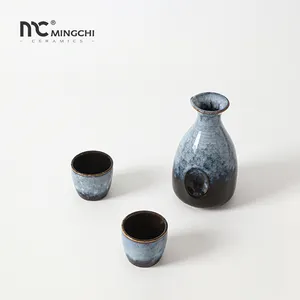 Custom Marble Pattern Porcelain Pottery Traditional Sake Pot Wine Cups Japanese Ceramic Wine Accessories Gift Set
