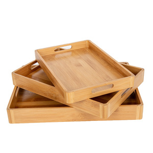 Plateau de service rectangulaire en bambou pour desserts, gâteaux, thé et barbecue - Product Image 4