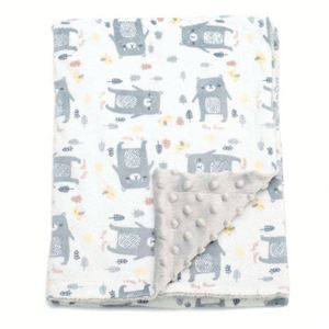Couverture bébé en polaire 100% polyester ultra douce avec imprimé personnalisé pour enfants garçons et filles, motif ours gris 3D, pompon en vison et pois Minky - Product Image 1