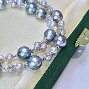 Rara <span class=keywords><strong>Collana</strong></span> di Perle Akoya di Alta Qualità in <span class=keywords><strong>Oro</strong></span> 18K, Colore Grigio Acqua di Mare, Perle Verdi di Tahiti Francese per Donne - Product Image 4