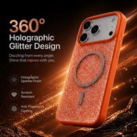Funda Magnética Holográfica con Purpurina para Teléfono, TPU+PC 360 °   Funda Antihuellas con Brillantes para iPhone 17 Pro Max para Mujer