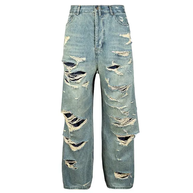 2023 Denim Designer Wholesale Stylish Boy Heavy Distressed Baggy Denim Jeans Relaxed Fit Jeans Ripped Jeans Men