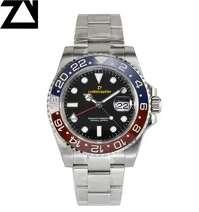 Clean Factory Super clone rouge bleu lunette cadran noir Rolexese double fuseau horaire montre mécanique automatique pour hommes chaîne à trois grilles