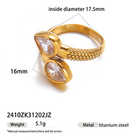 Anneaux en acier inoxydable plaqués or 18 carats, lignes minimalistes modernes, double couche, géométrique creux, zircon, anneau ouvert