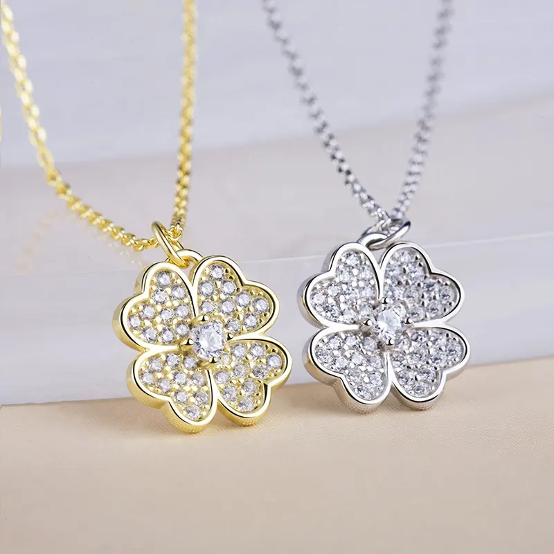 Fashion 14K gold plated 925 Sterling Silver Jewelry flower heart pendant chain Necklace