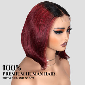 Parrucca da 2x6 in pizzo Color T1B99J dritta, parrucca nera nera dai capelli umani, parrucca da <span class=keywords><strong>donna</strong></span> alla moda con parte realistica - Product Image 3