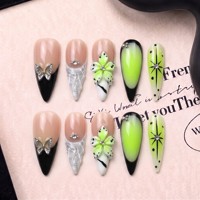 Ongles à presser faits main 3D, longs et pointus, style stiletto, courbés, couvrance totale, en PMMA, pour exportation, 10 pièces